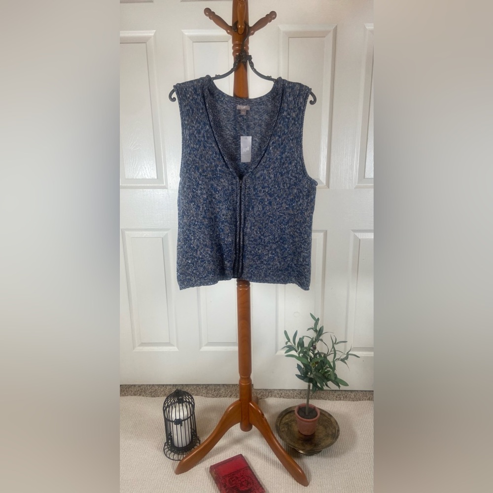 J. Jill 100% Cotton, Textured Knit, Front Zip Women's Sweater Vest NWT Size L